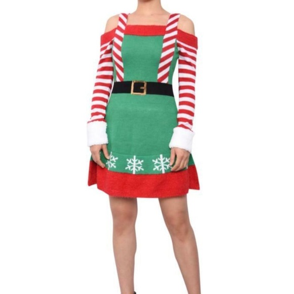 Planet Gold Dresses & Skirts - Planet Gold  Women's Cold Shoulder Xmas Elf Dress